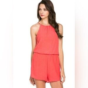 The Impeccable Pig coral adjustable strap romper size small